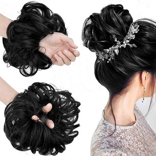                       1PCS Messy Bun Hair Piece Hair Extension With Elastic Rubber Band Hairpiece Synthetic Hair Scrunchies Hair Piece Black                                              
