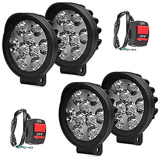                      Universal Bike High Power Heavy Duty 9 LED Cap FOG Lights 4 Pcs With 2 on-off Switch                                              