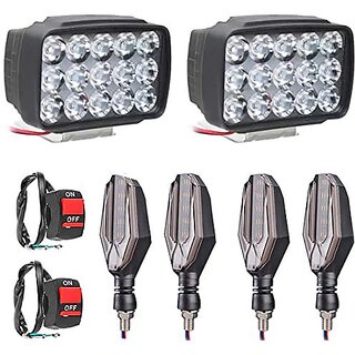                       Bike Led Fog Light 15 Led 2 Pcs + 2 On / Off Switch + 4 Pcs U Indicator Light                                              