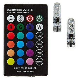 T10 RGB Car Interior Parking Bulb 6SMD Multicolour Light with Wireless Remote Control for All Car  Bike (3W, RGB, 2 PCS)