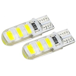                       T5 Super Bright Silica Gel 6 SMD LED Universal Parking LED Bulb For Cars and Bikes WHITE (Set OF 2)                                              