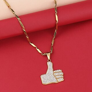                       SILVER SHINE Gold Plated Adorable Classic Chain with Thumps Up Diamond Studded Pendant For Men and boy Gold-plated Plated Alloy Chain                                              