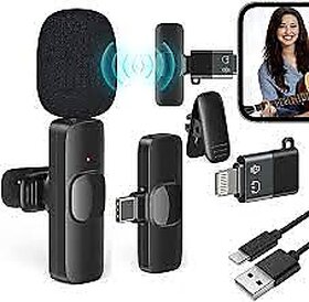 K8 Wireless Microphone, Digital Mini Portable Recording Clip Mic with Receiver for All Type-C Lightning Mobile Phones Ca
