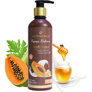 Earthgenix Papaya Radiance Body Lotion With Vitamin E 400+100ml (25 Free), For Even Toned  Radiant Skin