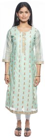 Adah womens embroidery green colour partywear chanderi fabric straight kurti-10010