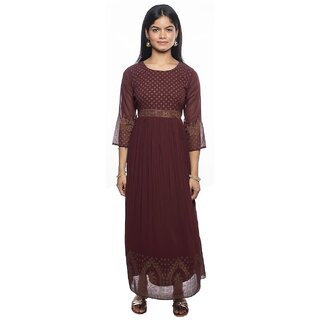 Adah womens ankle length maroon colour printed formal Gorgette gown - 10018