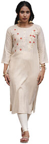 Adah womens cream colour rayon fabric embroidery casual kurti-SSS10035