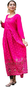 Adah womens magenta pink colour rayon fabric ankle length printed casual kurti-10037