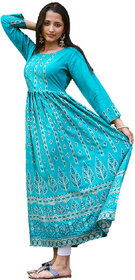 Adah womens peacock blue colour rayon fabric ankle length printed casual kurti-10038