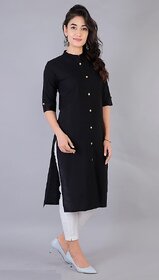 BHAGYASHRAY Women Black Cotton and show buttons kurti (Black ,XS)