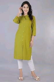 BHAGYASHRAY Women Green Cotton and show buttons kurti (Green ,XS)