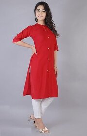 BHAGYASHRAY Women Red Cotton and show buttons kurti (Red,S)