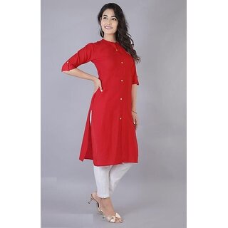 BHAGYASHRAY Women Red Cotton and show buttons kurti (Red,S)