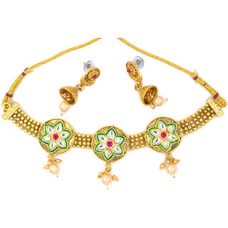                       Kundan Choker Necklace with Earring For Women - VENK1PK500009                                              