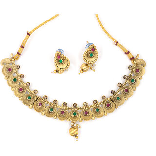Choker Necklace Green and Red Beads Stone with Earring For Women - VENK1PK500010