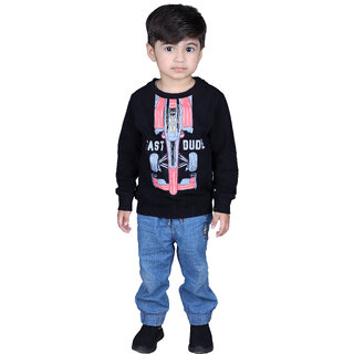 Kid Kupboard Sweatshirt For Baby Boy's (3-4 Years, Black, Winter Wear)