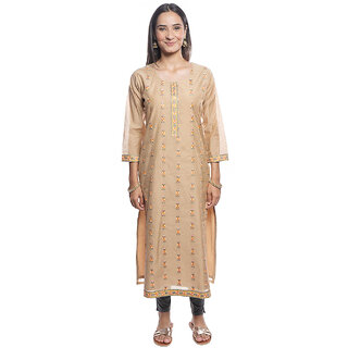Adah womens embroidery beige colour partywear straight kurti-10008