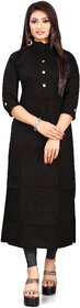 BHAGYASHRAY Women Black Cotton Designer kurtas Sleeves High Neck Trending Long Kurti
