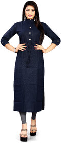 BHAGYASHRAY Women Blue Cotton Designer kurtas Sleeves High Neck Trending Long Kurti