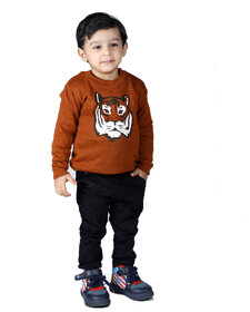 Kid Kupboard Sweatshirt For Boy's (6-7 Years, Brown, Winter Wear, Cotton)