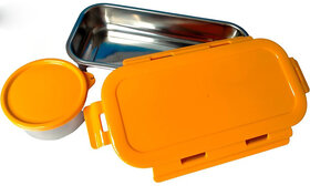 Lunch Box 580ml Air Tight Insulated Tiffin Box with 1 Leak-Proof Small Steel Container(Stainless Steel,1 Pcs,Orange)