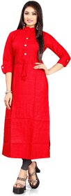 BHAGYASHRAY Women Red Cotton Designer kurtas Sleeves High Neck Trending Long Kurti