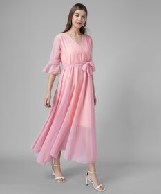 Raabta Women Pink Georgette Western Wear Maxi Dress