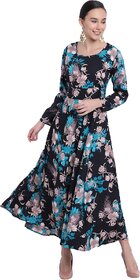 Raabta Women Black Crepe Western Wear Maxi Dress