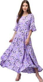 Raabta Women Purple Georgette Western Wear Gown Dress
