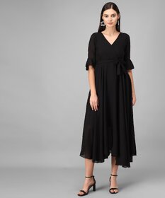 Raabta Women Black Georgette Fusion Wear A-line Dress