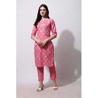                       Sharda Creation Pink Colour Printed kurta Set                                              