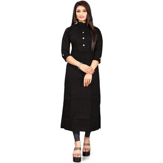                       BHAGYASHRAY Women Black Cotton Designer kurtas Sleeves High Neck Trending Long Kurti                                              