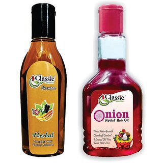 CLASSIC AROMA Combo Pack  Herbal Shampoo And Onion oil  Reduces Hair Oil And Hair Shampoo  Strong And Soft Hair