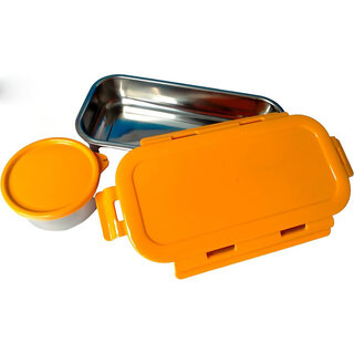 Lunch Box 580ml Air Tight Insulated Tiffin Box with 1 Leak-Proof Small Steel Container(Stainless Steel,1 Pcs,Orange)