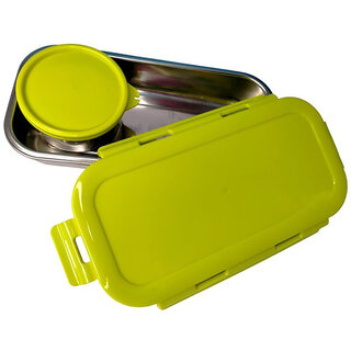                       Lunch Box 580ml Air Tight Insulated Tiffin Box with 1 Leak-Proof Small Steel Container(Stainless Steel,1 Pcs,Green)                                              