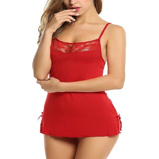                       29K Red Cotton Lycra Solid Babydoll Nightwear (ME-12Red)                                              