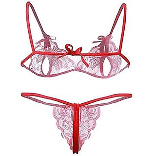                       29K Red Net Solid Babydoll Nightwear (ME-77Red)                                              