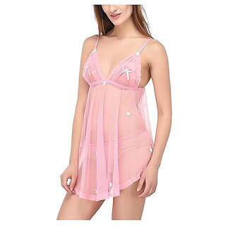                       29K Pink Net Solid Babydoll Nightwear (ME10Pink)                                              
