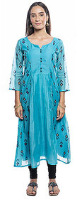 Adah womens blue colour ankle length chanderi fabric printed anarkali festival wear kurti-10005