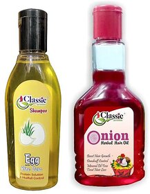 CLASSIC AROMA Egg Shampoo And Onion Oil Combo Soft And Smooth Egg Protein Shampoo Onion Hair Oil for Hair Growth