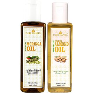                       PARK DANIEL Organic Moringa oil and Almond oil - Natural & Undiluted combo of 2 bottles of 100 ml (200ml) (200 ml)                                              