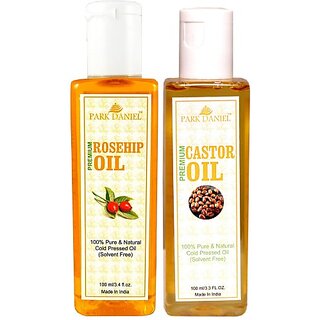 PARK DANIEL Organic Rosehip oil and Castor oil - Natural & Undiluted combo of 2 bottles of 100 ml (200ml) (200 ml) PARK DANIEL Organic Rosehip oil and Castor oil - Natural & Undiluted combo of 2 bottles of 100 ml (200ml) (200 ml)