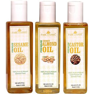                       PARK DANIEL Premium Sesame oil, Sweet Almond oil and Castor oil combo of 3 bottles of 100 ml(300ml) (300 ml)                                              