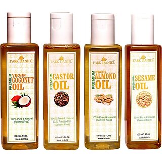                       PARK DANIEL Premium Virgin Coconut oil, Castor Oil and Sesame oil and Sweet Almond oil Combo of 4 bottles of 100 ml(400ml) (400 ml)                                              