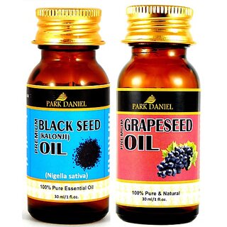                       PARK DANIEL Premium Black Seed (Kalonji)Oil and Grape seed oil combo pack of 2 bottles of 30 ml(60 ml) (60 ml)                                              