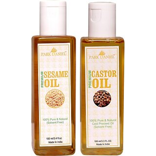                       PARK DANIEL Virgin Sesame Oil and Castor oil - Pure and Natural Combo pack of 2 bottles of 100 ml(200 ml) (200 ml)                                              