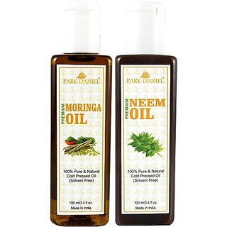                       PARK DANIEL Organic Moringa oil and Neem oil - Natural & Undiluted combo of 2 bottles of 100 ml (200ml) (300 ml)                                              