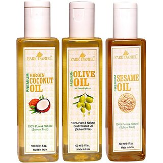                       PARK DANIEL Premium Sesame oil, Olive oil, Virgin coconut oil combo of 3 bottles of 100 ml(300 ml) (300 ml)                                              