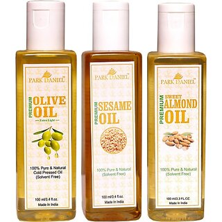                       PARK DANIEL Premium Sesame oil, Olive oil, Sweet Almond Oil combo of 3 bottles of 100 ml(300 ml) (300 ml)                                              