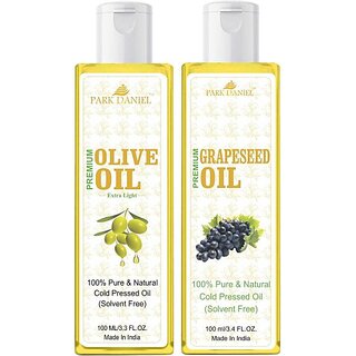 PARK DANIEL Premium Grapeseed oil and Extra Light Olive oil combo pack of 2 bottles of 100 ml(200 ml) (200 ml) PARK DANIEL Premium Grapeseed oil and Extra Light Olive oil combo pack of 2 bottles of 100 ml(200 ml) (200 ml)